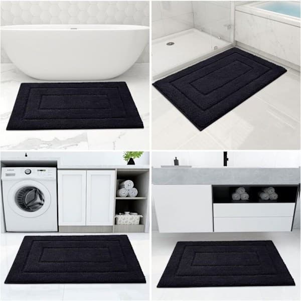Badeværelsesmåtte Antislip Absorberende 40x60cm Brusebadsmåtte Tyk Blød Badeværelsesmåtte Mikrofiber Maskinvaskbar Sort