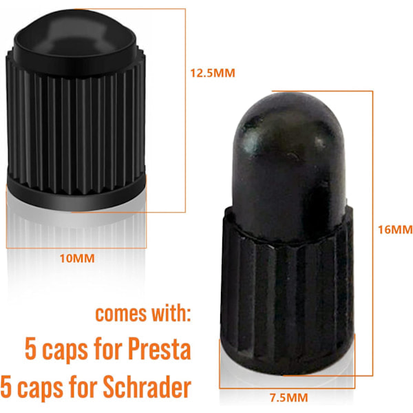 Messingadapter til Presta-ventil (5-pakke + 10 hætter)