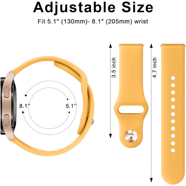 Silikonarmband för Samsung Galaxy Watch 6/5/4 för kvinnor och män, 20 mm mjukt ersättningsband för Samsung Watch 6/5/4 Ginger yellow