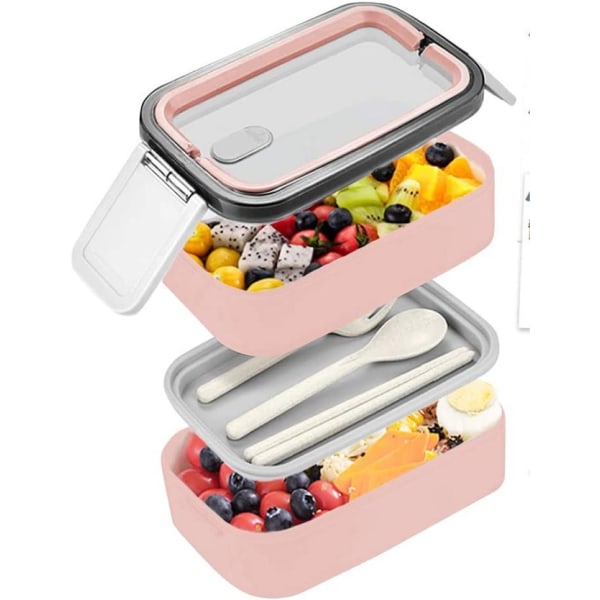 Lunch Box 1,400ml, Bento Box, Lunch Box with 2 Compartments and Cutlery Set