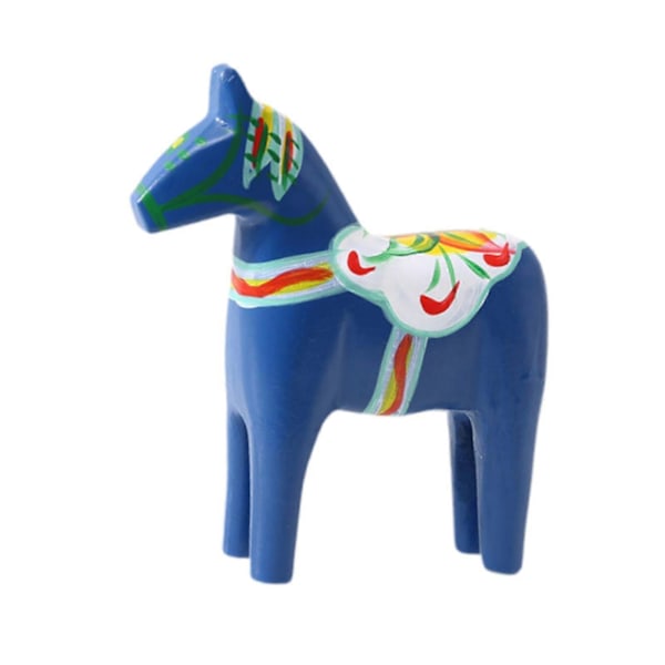 Svensk Dalahest i træ, Svensk Dalahest Statue, Julepynt Gave Samlerobjekt Boligindretning Dalahest Figur blue