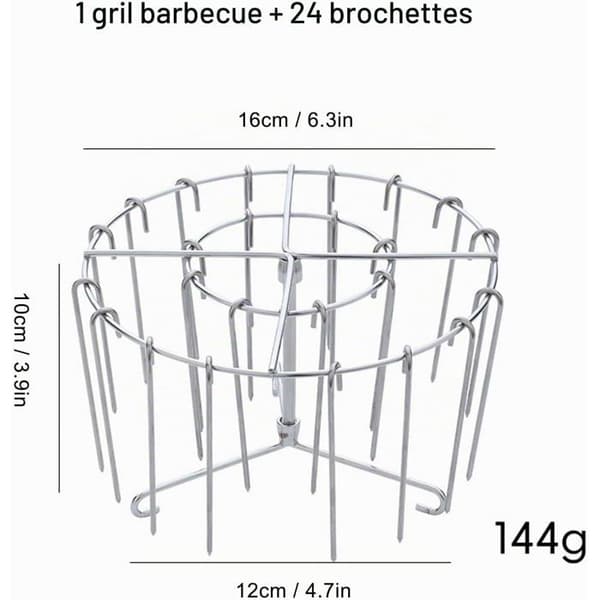 Airfryer-tilbehør, grillspydsett i rustfritt stål, 24 spyd + stativ, kompatibelt tilbehør til airfryer-form