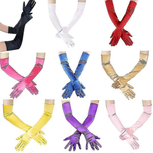 Lange satinhandsker, kompatible med damebryllupshandsker, performancehandsker, satinhandsker Gold