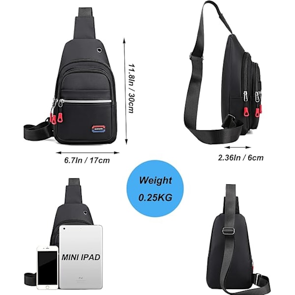 Slingväskor för Män - Liten Axelväska Vattentät Lätt Slingryggsäck med Reflekterande Band Crossbody Ryggsäck för Avslappnad Utomhusvandring