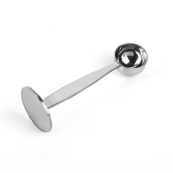 Kaffeskje i rustfritt stål med tamper, dual-funksjonell kaffeskje, multifunksjonell skjeholder, kaffeverktøy for måling og pressing (1 stk sølv)