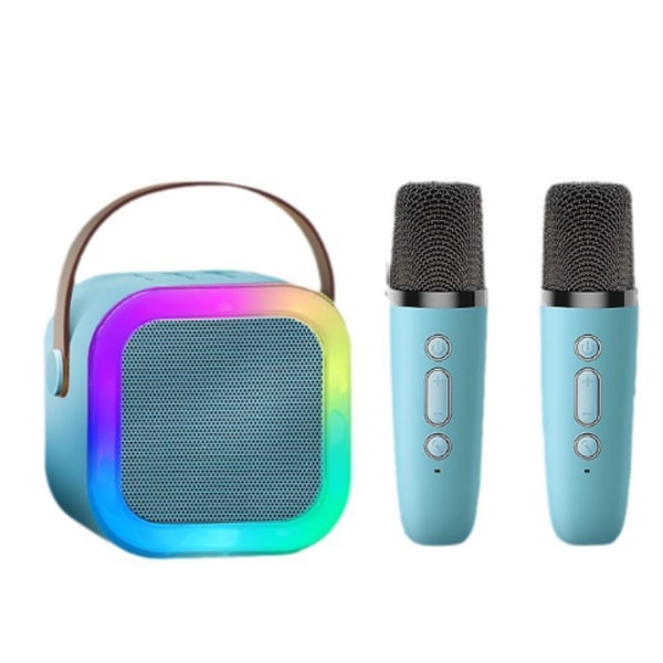 Mini Karaoke Maskine til Børn og Voksne, Bærbar Bluetooth Karaoke Højttaler med 2 Trådløse Mikrofoner, Perfekt Gave til Pigers Fødselsdagsfest Light blue