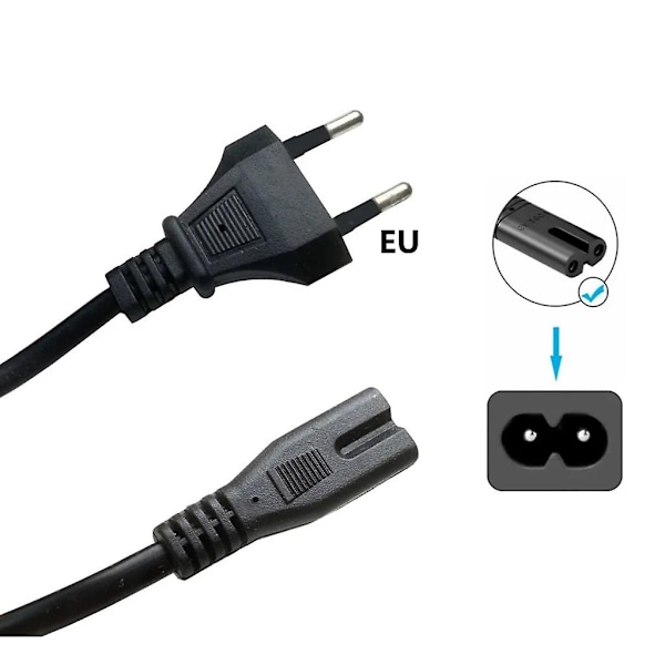 Europeisk 2-polig till C7 Strömadapterkabel Resa IEC C7 Strömkabel 1m