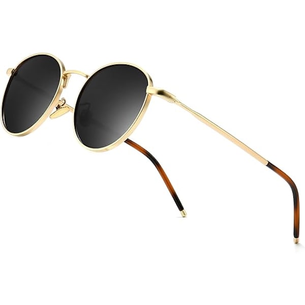 1 kpl Pyöreät Vintage-Polaroid Aurinkolasit Klassiset Retro Metallikehyksiset Aurinkolasit Pyöreät Naisille ja Miehille Gold Frame