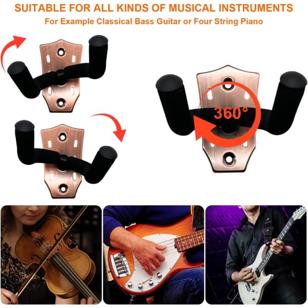 Väggmonterat gitarrställ 2-pack, metallgitarrhängare med skruvar, gitarrfäste med skyddande svamp, gitarrhållare lämplig för bas/gitarr