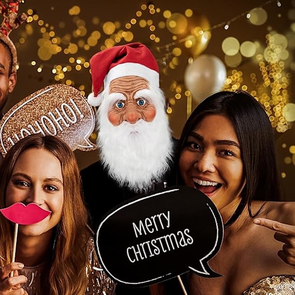 Jultomte Latexmask med skägg och hatt | Realistisk Latex Jultomte Helmask | Nyhet Rolig Simulering Jultomte för Rollspel A