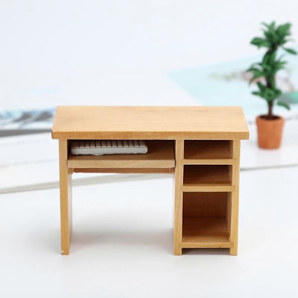 Miniatyyri Puinen Tietokonepöytä Hiiren ja Näppäimistön Leikkimökillä, Miniatyyri Työhuoneen Koristeet Nukentalo 1:12 Mittakaavan Talon Mallin Sisustus Tarvikkeet