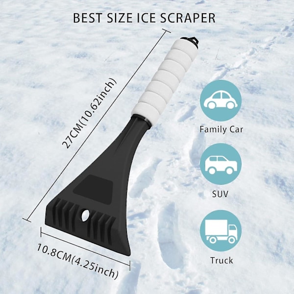 Isskraber til bil, sneskraber til bilrude, kraftig frost- og snefjerner, hw Black