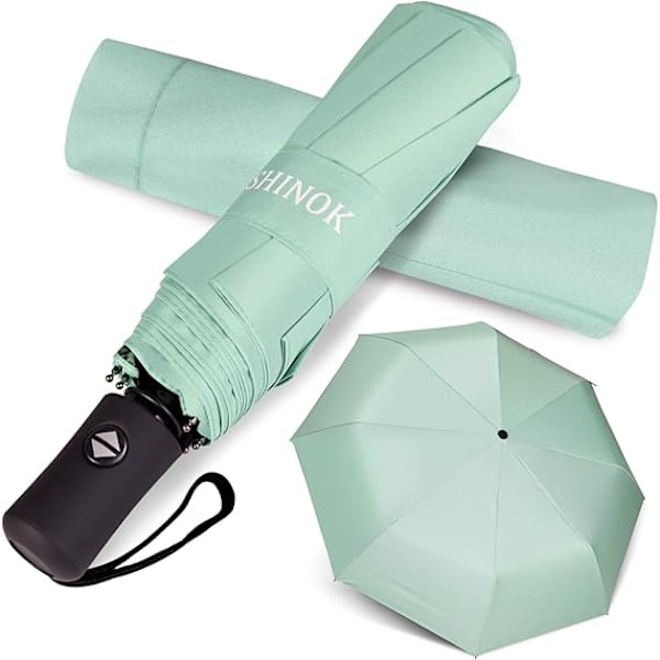 Rejseparasol Foldbar Kompakt Parasol Automatisk Åbning og Lukning Solregnparasol med Ærme Green