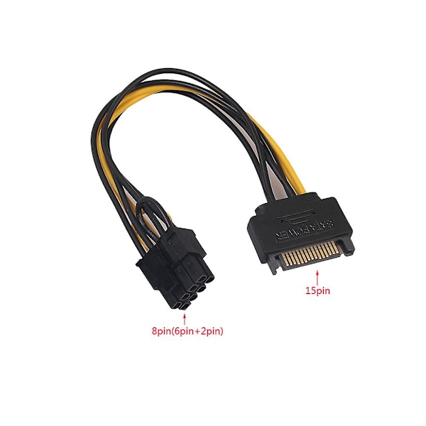 Fiauli Enkelt SATA 15-polet til 8-polet (6+2) PCI-E PCI-Express Strømforsyningsadapterkabel