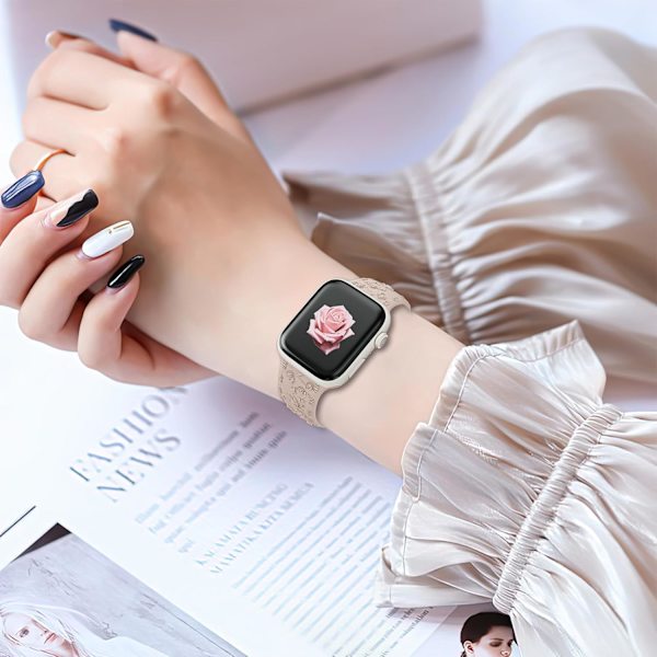Gravert Rem for Apple Watch-reimer, iwatch-reim Kvinner, Myk Silikon Rose Blomstermønster Bånd for iWatch Series-reim Milk Tea/Brown 38/40/41mm