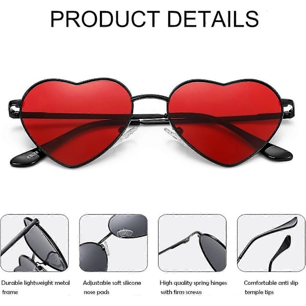 SDIGV Polariserede Hjerte Solbriller til Kvinder, Moderigtig Dejlig Stil Metalramme UV400 Beskyttelseslinse Black Red