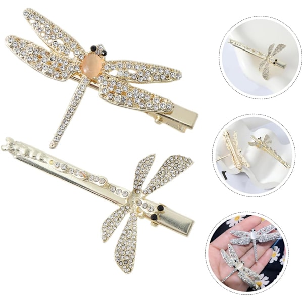 2 stk. Moderne og alsidige hårtilbehør til kvinder - Diamantbesatte Dragonfly hårklemmer - Små hårklemmer