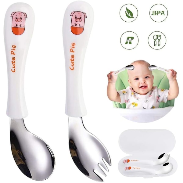 Kids Cutlery Set, Baby Spoon Fork Baby Cutlery Set Curved Handle Training Spoon Fork Baby Kids