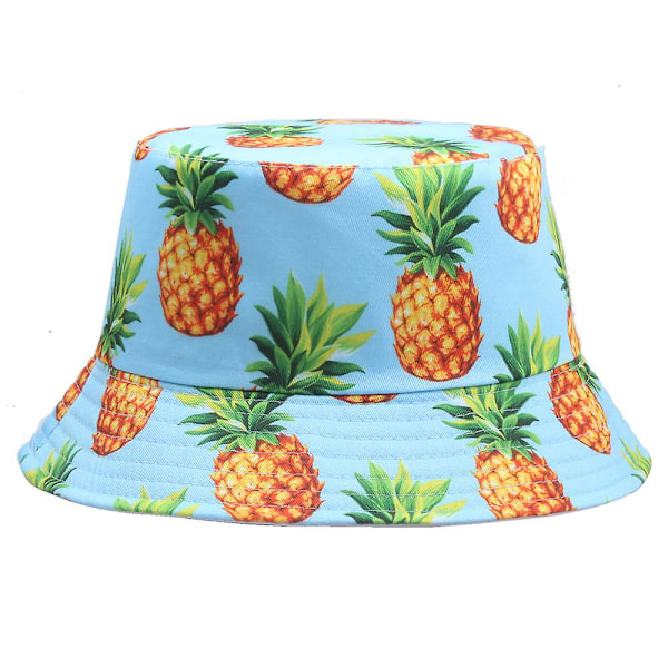 Dame Avocado Print Vendbar Spandhat Sommer Bob Foldbar Strand Panama Hat Herre Tegneserie Fiske Fiskerhat Hip Hop Kasketter pineapple blue 56-58cm