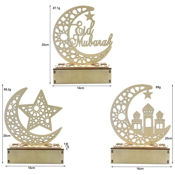 3 stk Ramadan lanterne LED tre måne stjerne lys dekorasjon Ramadan Eid hjem dekor Ramadan dekorasjon