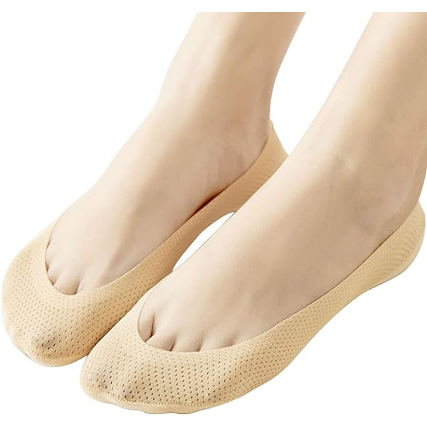 4 par låga No Show Liner-strumpor för kvinnor Andas Mesh Bomull Nylon Dolda Osynliga Strumpor Anti-halk för Båt Loafer Sneakers 4beige