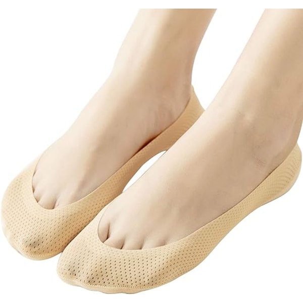 4 Par Low Cut No Show Liner Sokker til Kvinder Åndbar Mesh Bomuld Nylon Skjulte Usynlige Sokker Anti-slip til Båd Loafer Sneakers 4beige