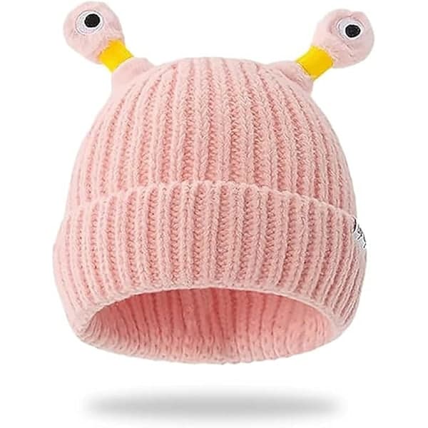 Vinter förälder-barn söt lysande liten monsterstickad mössa, rolig lysande monsterstickad vintermössa-E