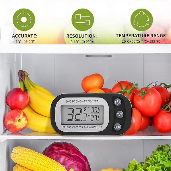 4 stk. Digitalt køleskabstermometer Frysertermometer med stor LCD-skærm Stand til rumkøkken