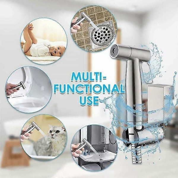 Dusjhode, WC-dusjhode, WC-dusjhodesett, baderomssett, veggmontert slangesett, dusjhode i rustfritt stål, brukt til bidet, vask, WC, kjøkken, a