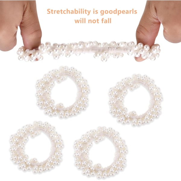 4 stk. Perle Hårbånd Hvide Perle Scrunchie Elastisk Perle Hestehale Holder Hårrebber Hårtilbehør til Kvinder og Piger