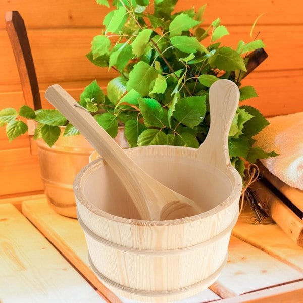 st Sauna Trä Hink och Skopa Set Bastu Vattenhink Träslev Kit Tunna Set Bastu Ångvatten Tillbehör