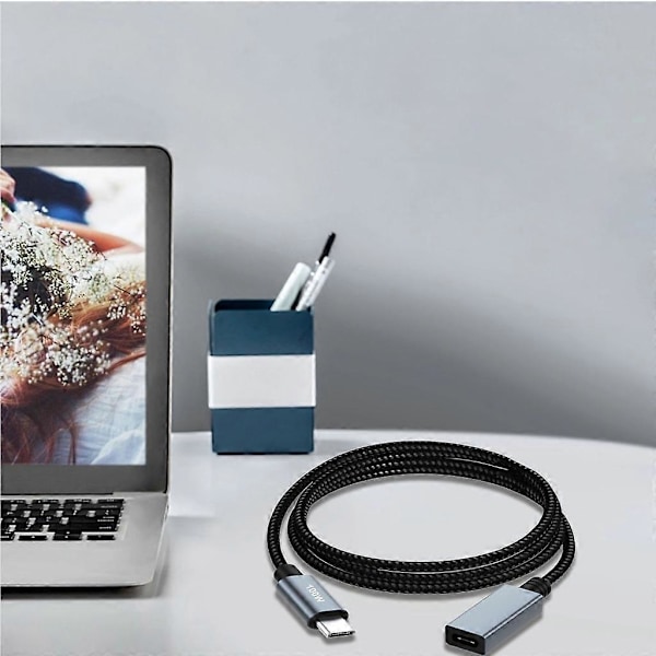 Nylonflätad USB-C hane till hona förlängningskabel 100W Power Delivery 480Mbps 2m