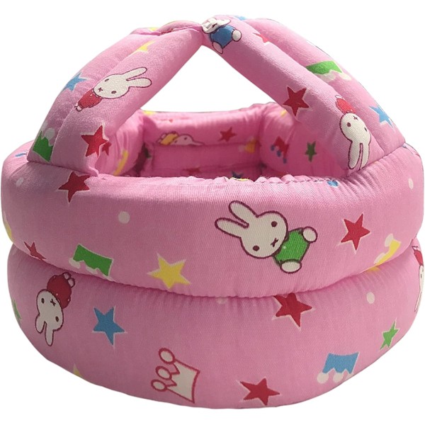 Babyhjelm Spædbarnshovedbeskytter Toddler Beskyttelseshue Bomuld Justerbar Sikkerhedshjelm til at Lære at Klatre og Gå Pink Rabbit