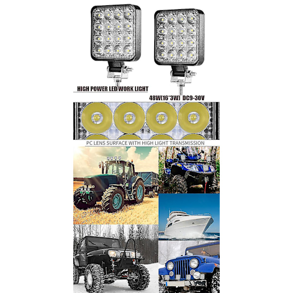X 48w LED Arbejdslys, Firkantet Spotlight 12v 24v Langtrækkende LED Forlygter Ip67 Spot Flood Baklys Til Bil Lastbil Traktor SUV Båd (4 Stk)