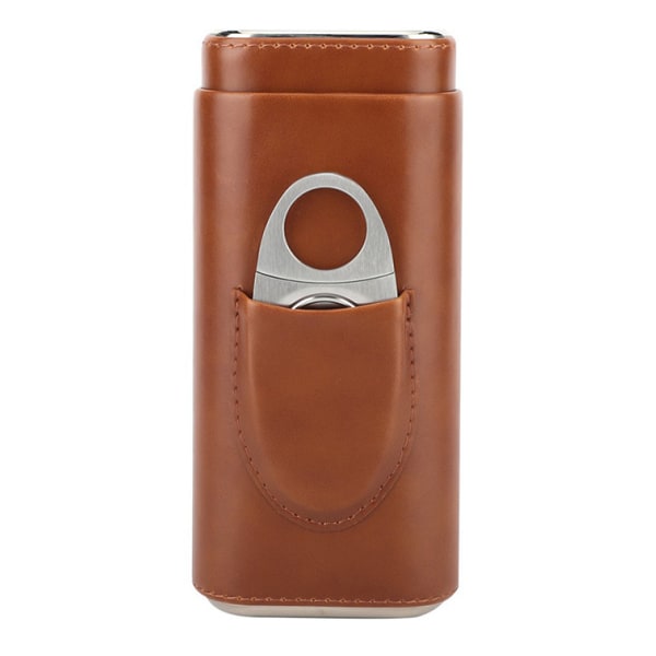 Present till pappa, Humidor Läder Humidor Med Cigarr Cutter, Portable Humidor brown