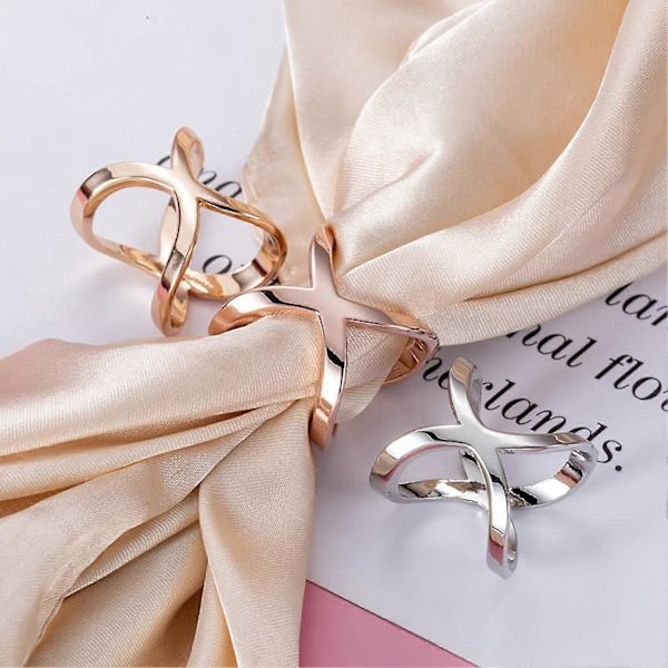 3-pack Halsduksring Ihålig Kors Elegant Multifunktionell X-formad Halsduk Sjal Spänne Hållare för Kvinnor Rose Gold