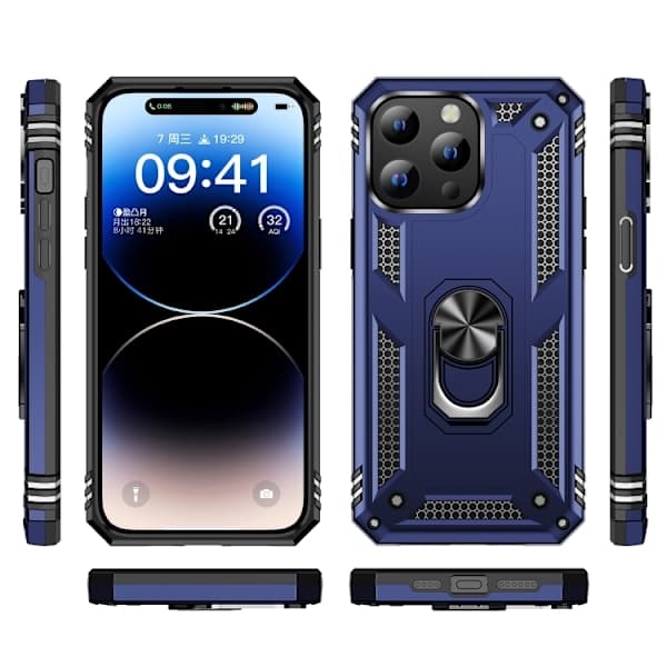 iPhone 15 Pro -kotelo, Hybrid Armor Ring, sininen