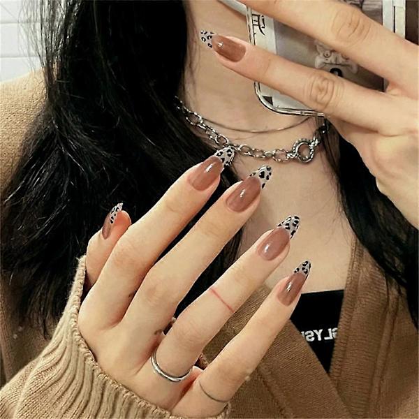 24 stk. Genanvendelige Leopard Negle Kunstige Negle Holdbare Falske Kunstige Negle Finger Negle DIY Dekoration Kvinder Glue Models