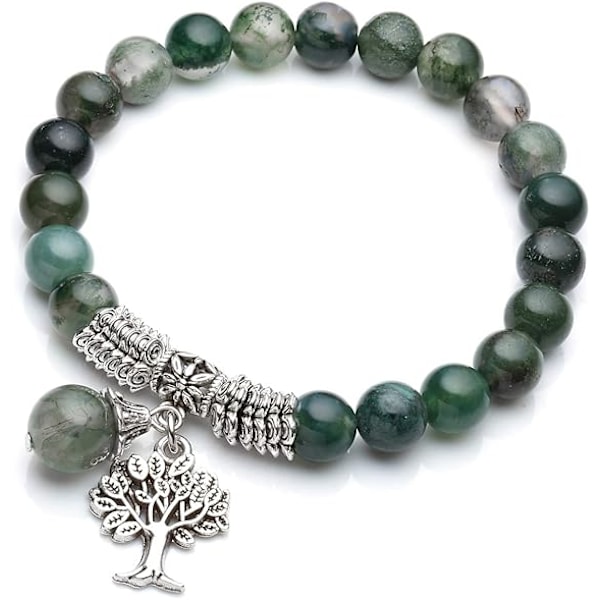 1 stk. Livets Træ Stræk Armbånd Reiki Healing Krystal Ædelsten Perler Armbånd, Fødselsstein Lykke Sten Smykker Moss Agate