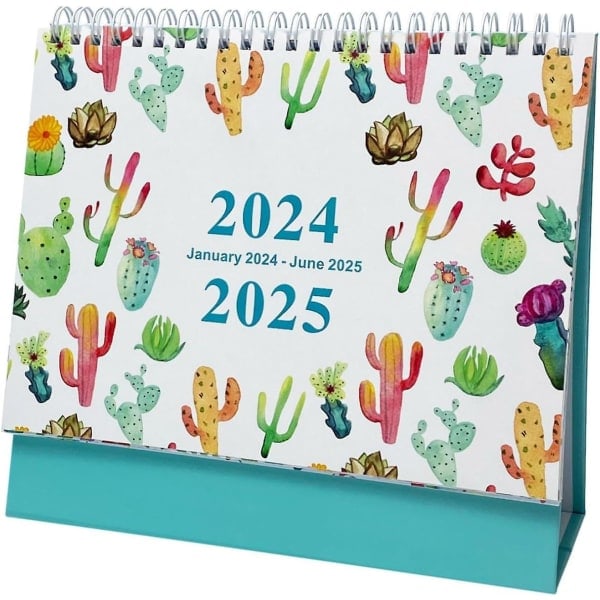 2024 - 2025 Skrivbordskalender - Stående Vändbar Skrivbordskalender, Januari 2024 Till Juni 2025, 18 Månader Cactaceae