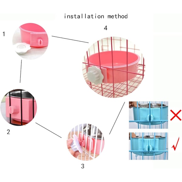 1 STK 2-I-1 Aftagelig Hundebolle til Kasser Hvalpefodermater Vandskål med Boltholder Rustfrit Stål Hængende Skål til Kæledyr Pink Small - Square