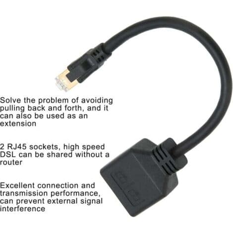 RJ45 1-til-2 Port Splitter Adapter – CAT8 Ethernet Kabel – Guldbelagt Kerne – Til Deling af Højhastighedsforbindelse