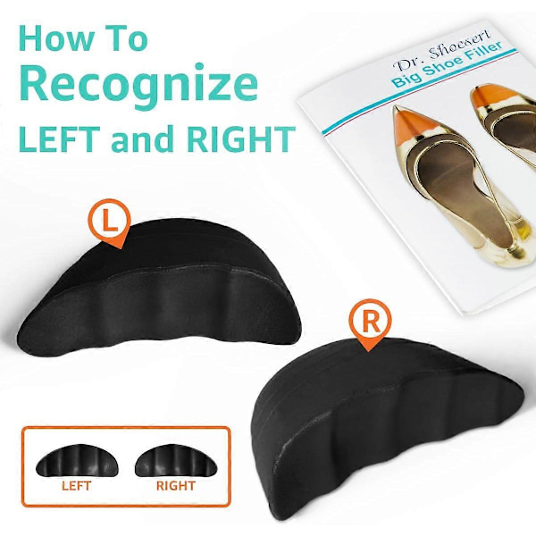 Kengän täytepalat löysiin kenkiin, varpaiden täytepalat tekevät kengistä sopivat, puolikoon pohjalliset kengän koon pienentäjä naisille - 2 paria 2Pairs Black rounded