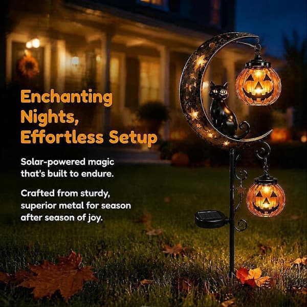 Solar Halloween Svart Katt Jordspydlys Utendørs Hagelys Hagepynt til Halloweenfest Black - A