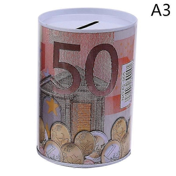 Euro Dollar Spargris Cylindrisk Spargris för Myntförvaring 7,5x11 50 Euro Appearance