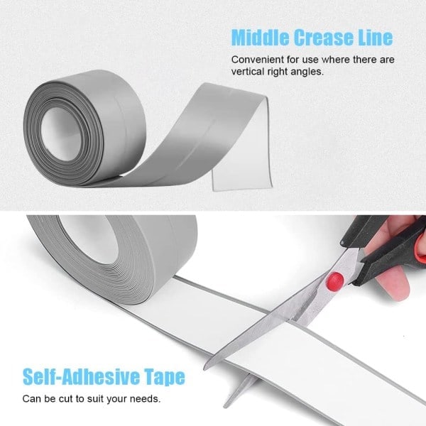 Badkarslist - 3,2m*55mm Självhäftande PVC Vattentät List - Självhäftande Flexibel Bas Grey