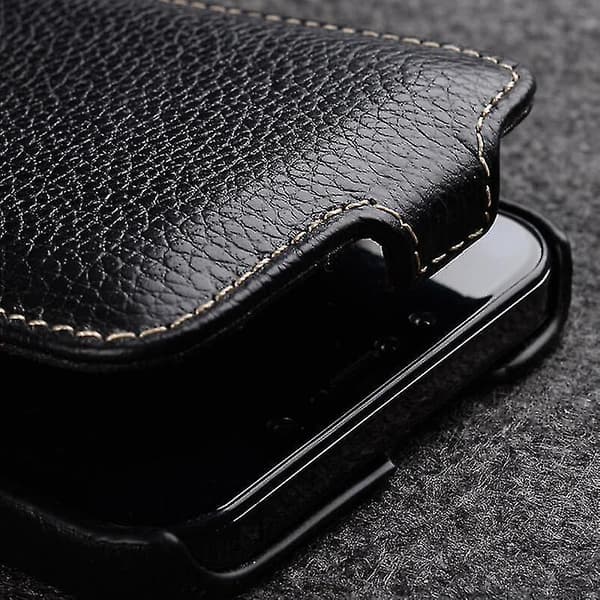 Äkta läderfodral med vertikal flip och litchi-textur för iPhone 14 (Cow Leather+PC Shell) Espresso iPhone 14