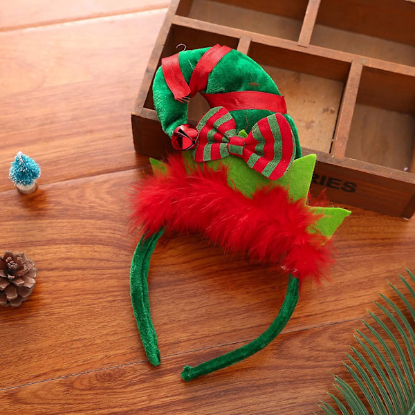 2 st jultomtehatt pannband spetsig hatt hårbåge med fjäder rosett söt julhatt hårband jul utklädningskostym fest hatt huvudbonad No Ears