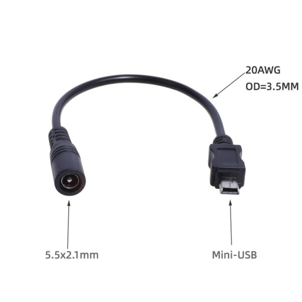 DC 5.5x2.1 naar Mini USB-kaapeli, 5521 Virtapistoke DC-virtakytkin - 5.5x2.1 Adapteri Mini USB-muunnin