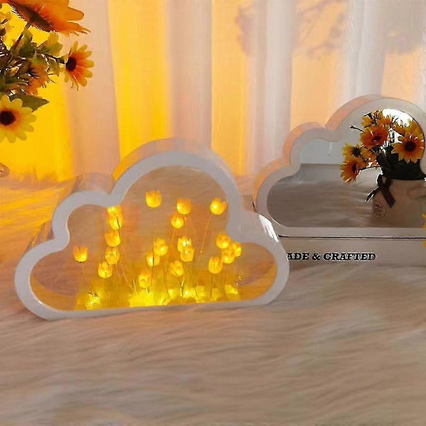 DIY Tulpan Nattlampa, Moln Tulpan Spegel Nattlampa, Simuleringsblomma Sovrum-Excellens Blue A